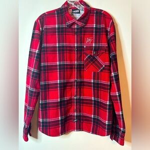 Vans black red lumberjack plaid corduroy long sleeve button down shirt mens sz S